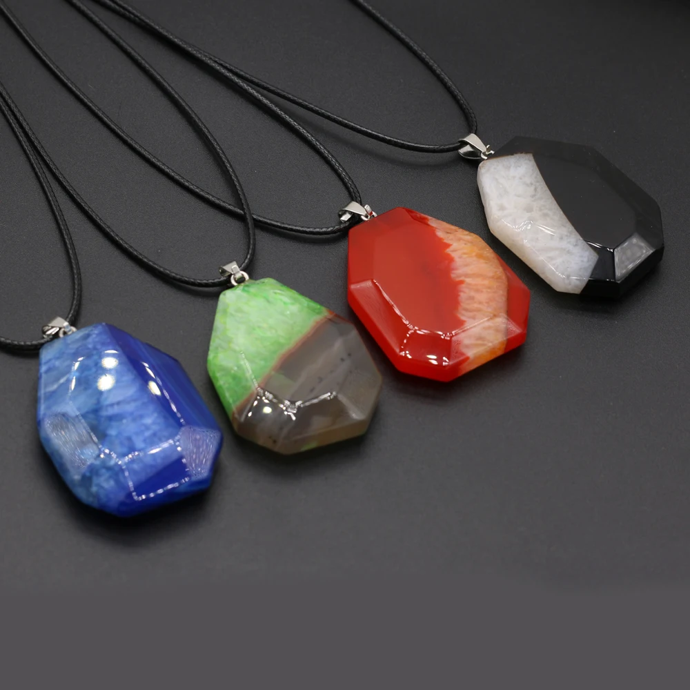 

Natural Stone Agates Necklace Pendant Simple Multicolor Onyx Charms Good Quality Women Necklace Jewelry Party Gift