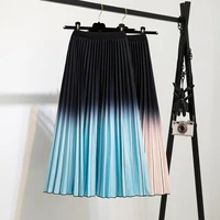 2021 new summer casual fashion pleated skirt digital printing pleated skirt elastic waist mid length skirt