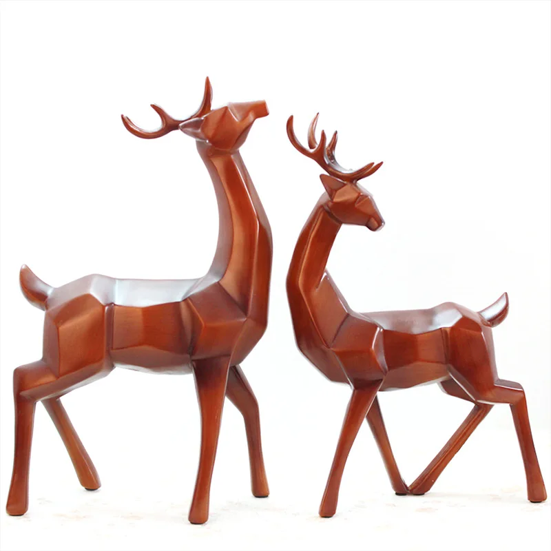 

Antique Couple Elk Sculpture Mascot Figurine Geometric Deer Statue Art Ornament Home Decoration Living Room Wedding Gift