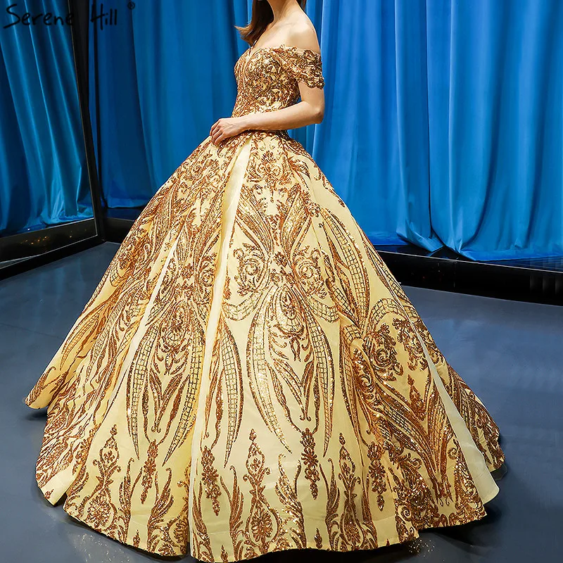 Дубай роскошное Золотое свадебное платье принцессы без рукавов 2021 с открытыми
