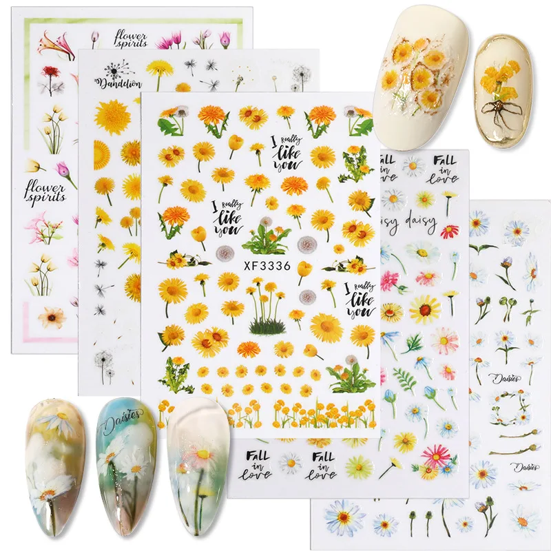 

new manicure sunflower stickers Daisy sunflower spring and summer fresh DIY back glue nail paste
