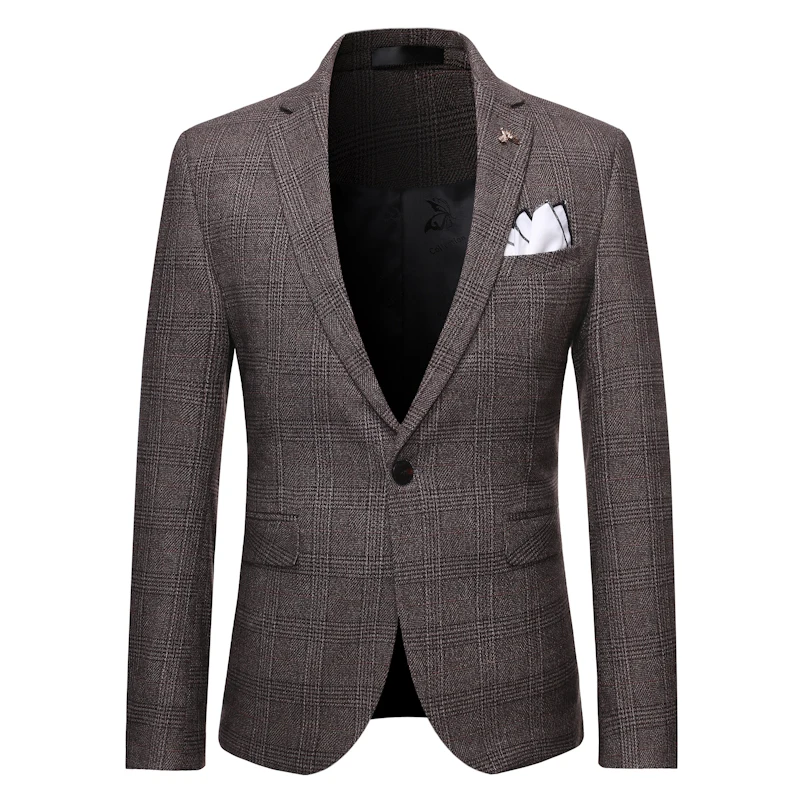 

Mens Tweed Suits High Quality Plaid Wedding Groom Tuxedos One Button Slim Fit Business Formal Suit