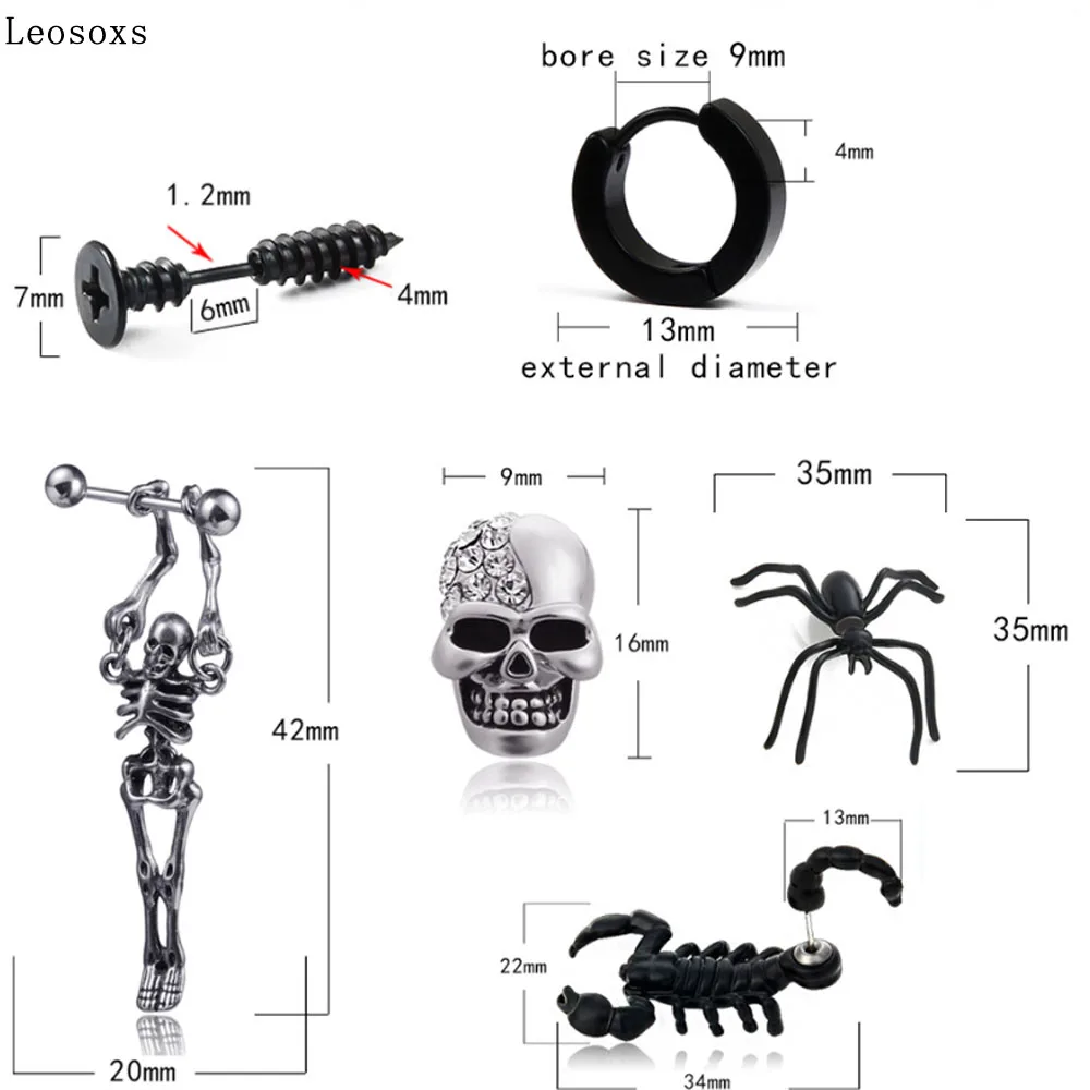 

Leosoxs Skull earrings Spider earrings Screw piercing earrings Halloween earrings set
