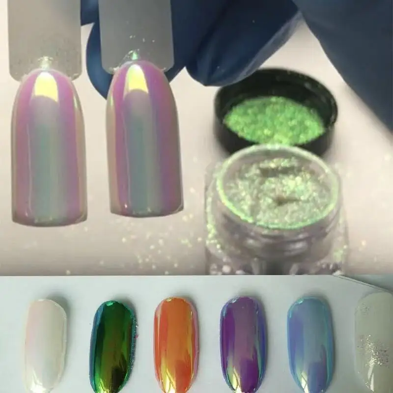 

1jar Chrome Unicorn Pigment Aurora Glitter 80um Color-Shift Pearly Powder Manicure Crafts Mica DIY Powder Nail Arts Glitter FT50