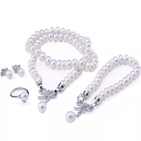 4 items natural cultured freshwater pearl jewelry sets s925 silver pendant necklace earrings fine wedding jewelry