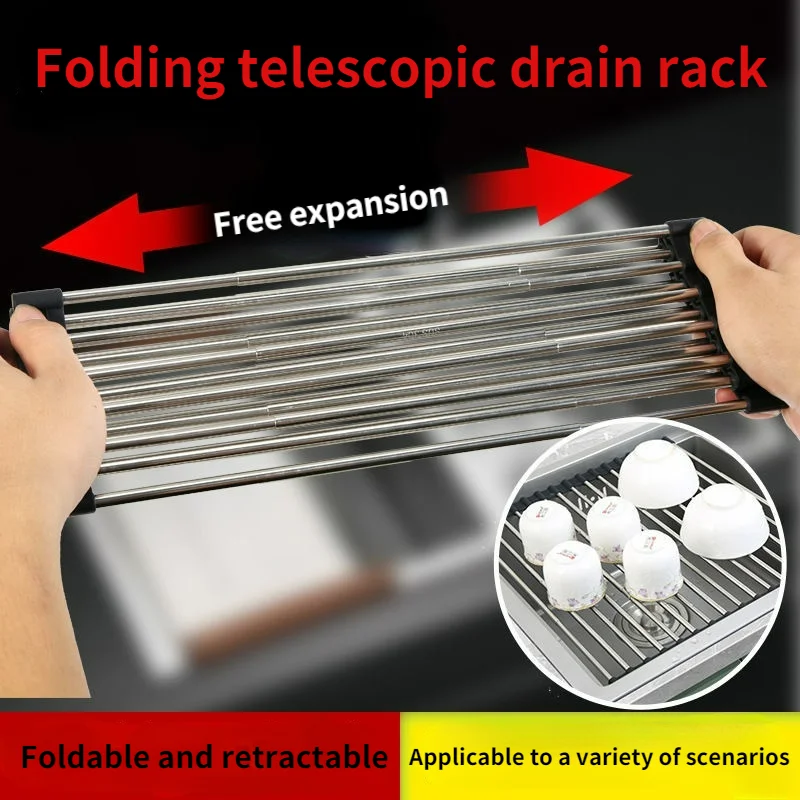 

Foldable and Retractable Dish Drying Rack Multipurpose Rustproof Dish Drainers Over Sink for Kitchen Accessories Organizer Rack