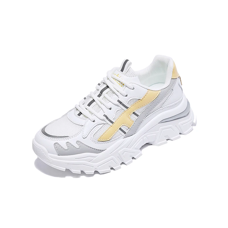 

Summer Reflective Platform Sneakers Women Shoes 2021 Thick Sole White Chunky Sneakers Leather Breathable Casual Vulcanize Shoes