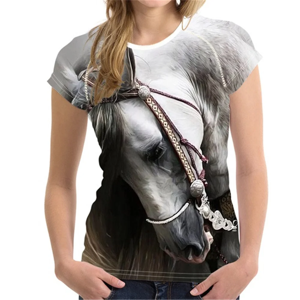 

3D printed Crazy Horse Print T-shirt novelty short sleeve sports fashion for beautiful girl short sleeve