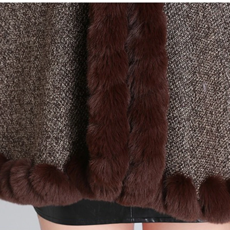 

Autumn and winter plus size imitation fox fur collar fur coat female shawl cloak plus velvet thick warmth large cape outside