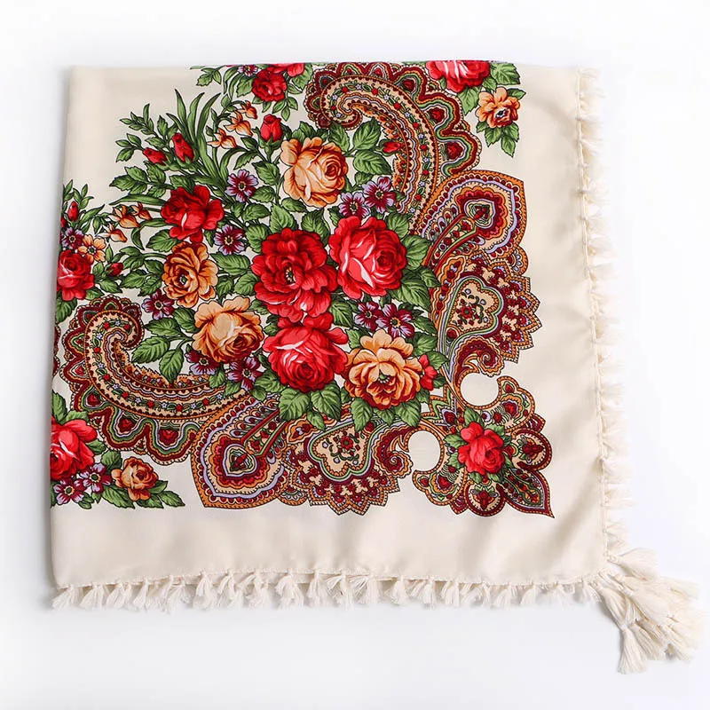 Русский платок для женщин квадратный шарф ручной работы кисточка цветочный