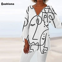 women latest summer classic avatar print t shirt irregular basic tops long sleeve fashion zipper tees shirt femme