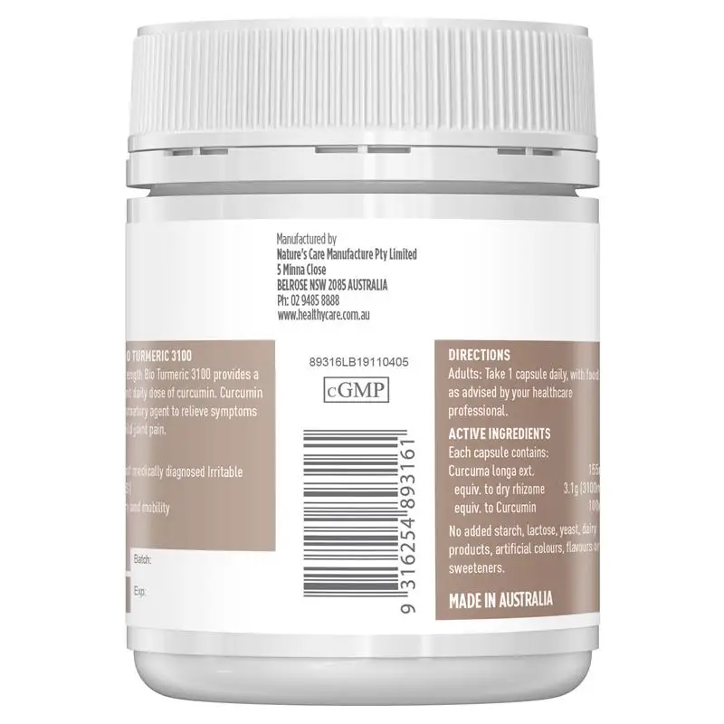 Здоровая забота о здоровье суставов куркума 100 колпачков снимает легкое артрит