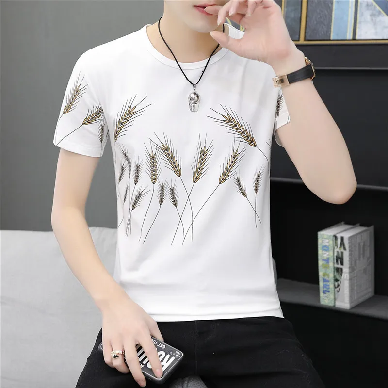 Футболка мужская с принтом пшеничных ушей Тонкая Повседневная тенниска из 95%