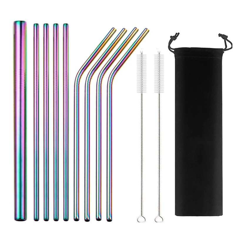 

Magixun Reusable Metal Drinking Straws 304 Stainless Steel Straw Sturdy Bent Straight Boba Straw with Cleaning Brush Bar Party A