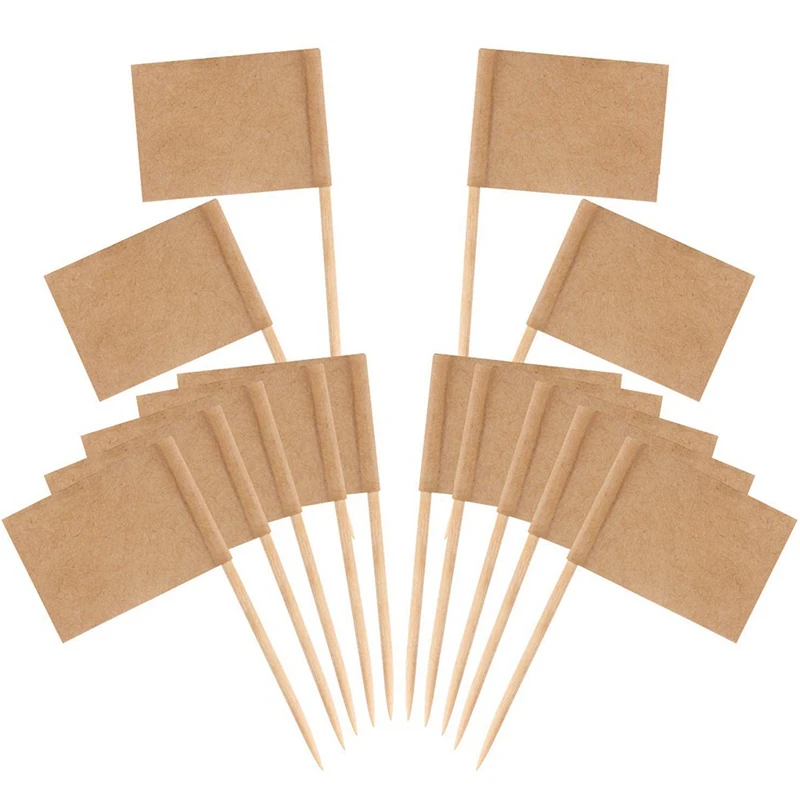 

200 Pack Blank Toothpick Flags Kraft Paper Flag Picks Cheese Markers for Cupcake, Food, Fruit, Party Decorations