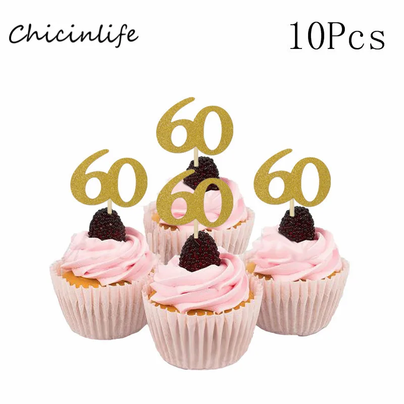 gold 60 Chicinlife 10 шт. бумажные соломы с номером 30 40 50 60 юбилейные соломинки для напитков 30th 40th 50th 60th День рождения украшения - Цвет: gold 60