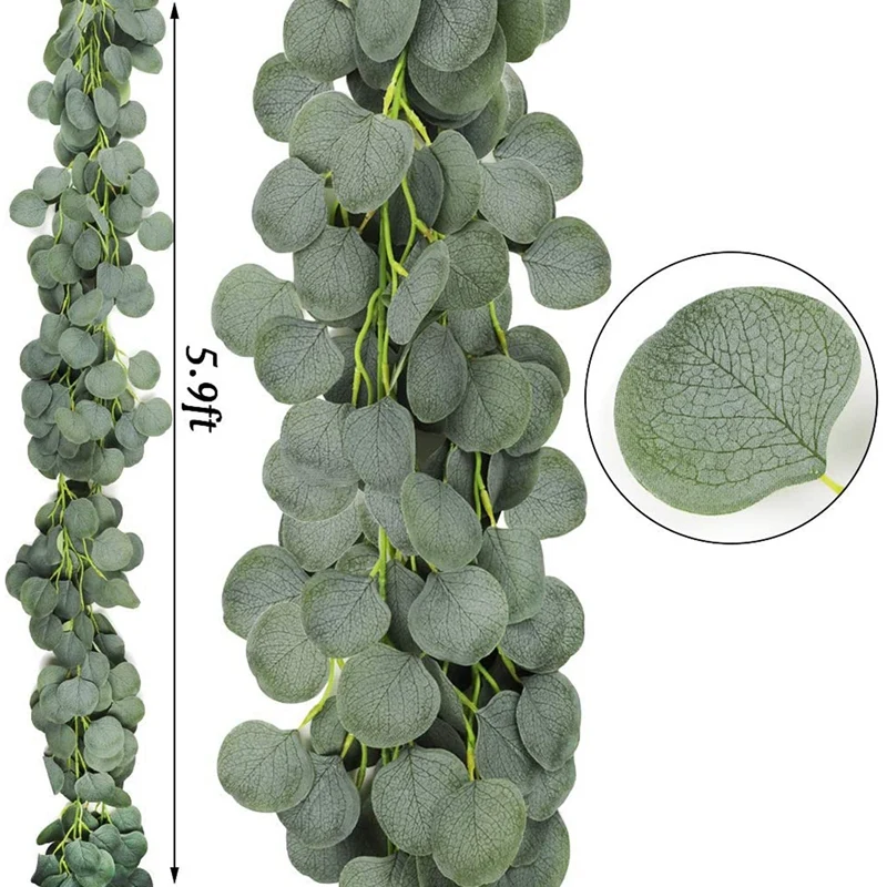 Guirnalda de eucalipto Artificial, enredaderas verdes para decoraci&oacute;n de jard&iacute;n, banquete de boda, 5 paquetes-1