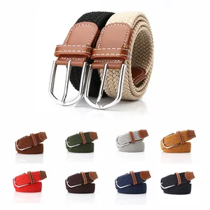 Ремень эластичный для мужчин и женщин, повседневный однотонный плетеный пояс с пряжкой из сплава, для джинсов и штанов, 10 цветов, Z20