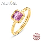 Женские кольца ALLNOEL из стерлингового серебра 925 пробы с квадратным натуральным аметистом, регулируемые трендовые кольца, ювелирные изделия для помолвки