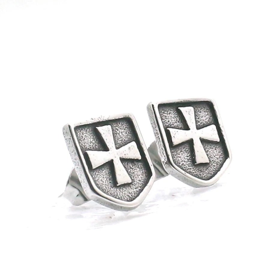 

Unisex 316L Stainless Steel Cool Knight Shield Cross Stud Earrings