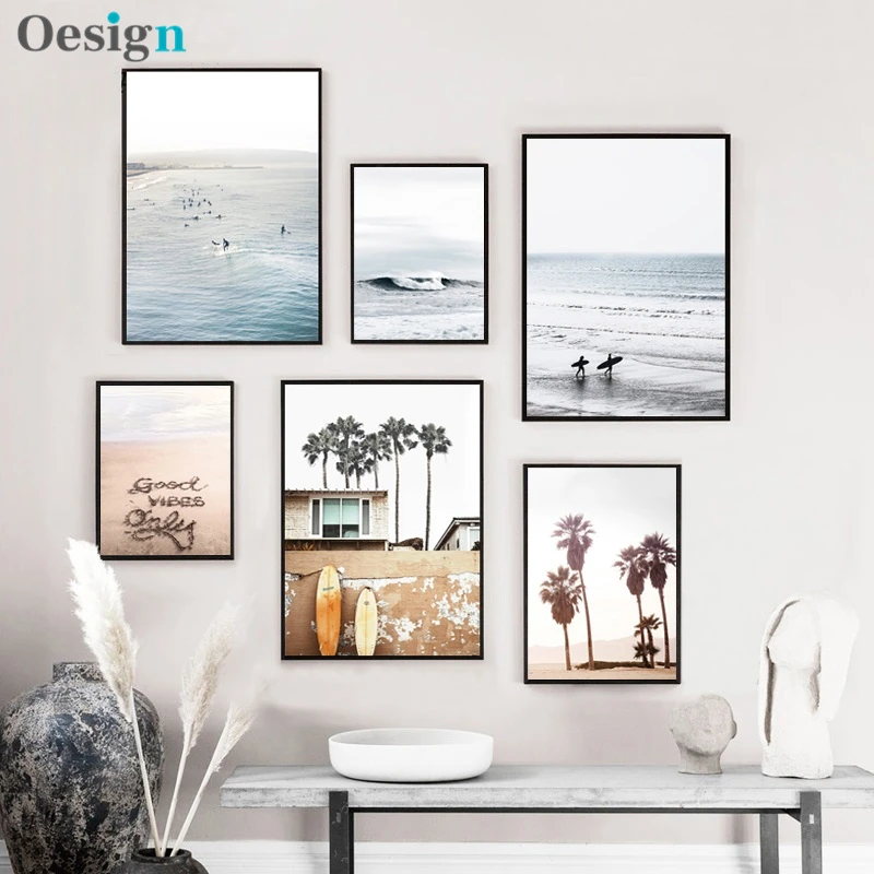 

Scandinavian Style Surf Posters and Prints Sea Beach Wall Pictures for Living Room Coconut Tree Canvas Prints Travel Scenery Art