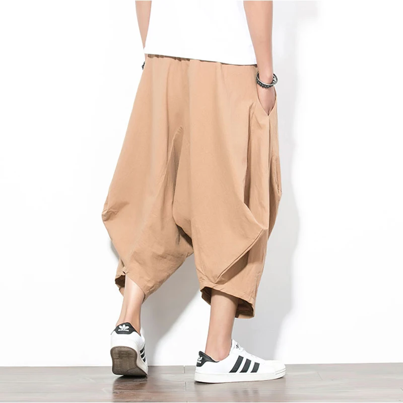 

Cotton And Linen Harem Pants Solid Summer 2020 New Fashion Retro Chinese Style Loose Casual Pants Wide Leg Pants Men's Trousers