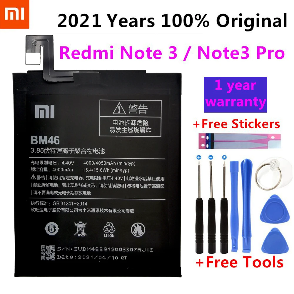 

Xiao Mi BM46 Phone Battery Real 4000mAh For Xiaomi Redmi Note 3 Redmi Note3 Pro Li-ion Original Phone battery Batterie +Tools