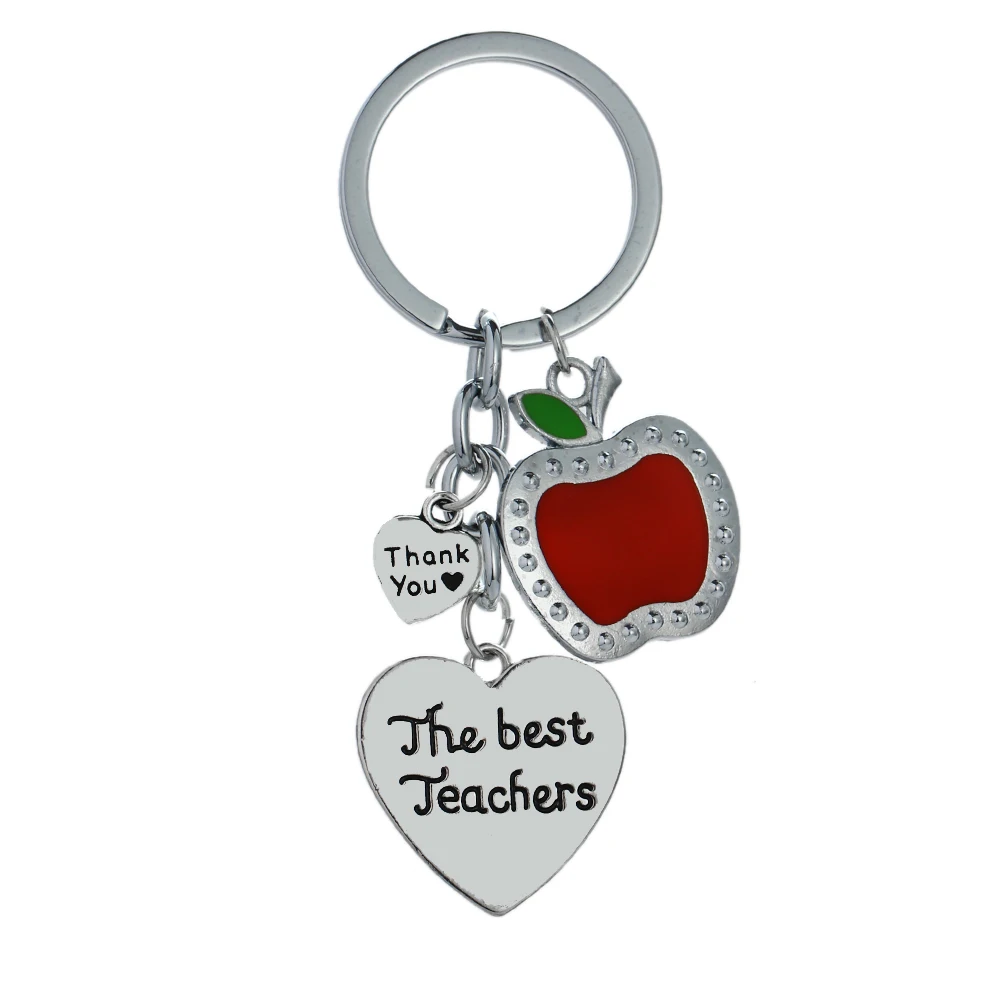 

12PC The Best Teachers Keyrings Red Apple Thank You Heart Charm Pendant Keychains Teacher's Day Gifts Graduation Gifts Jewelry