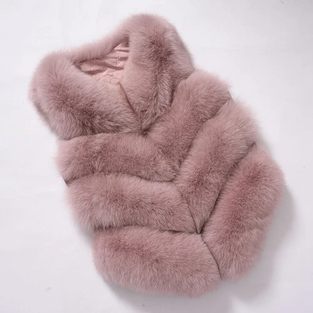 Pink JKKFURS Модный женский 4 ряда меховой жилет настоящий мягкий толстый лисий мех жилет женский Зимний натуральный жилет S1677 - Цвет: Pink