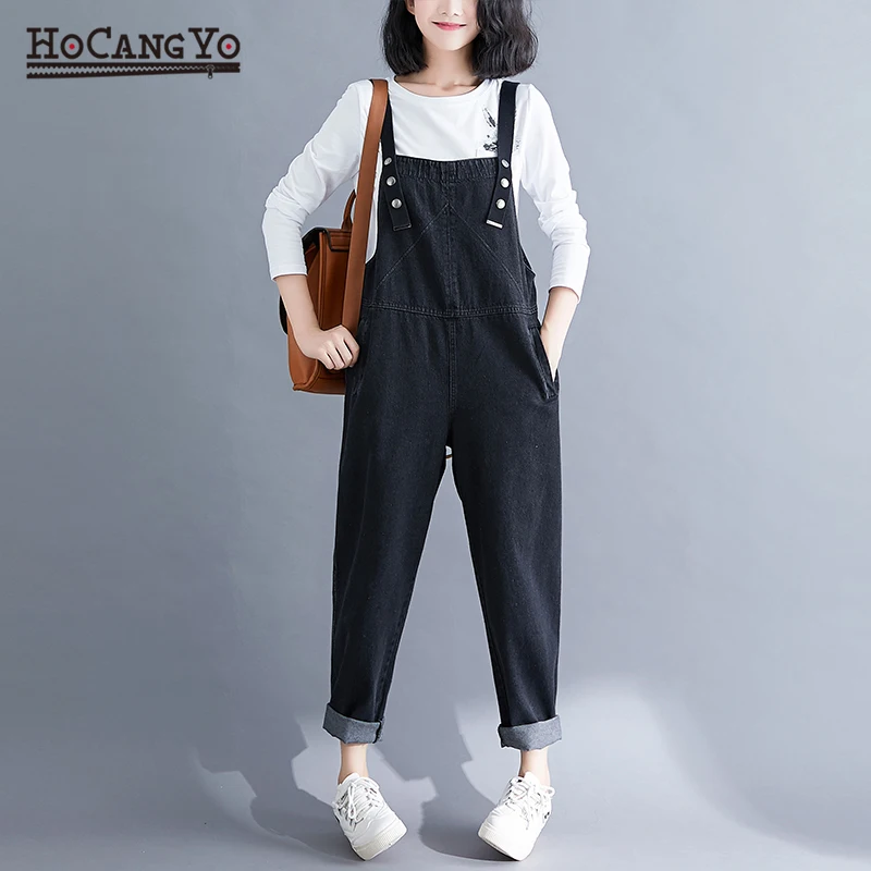 Women Loose Casual Jumpsuits Large Size Cotton Denim Overalls for Rompers Vintage Black Wide Leg | Женская одежда