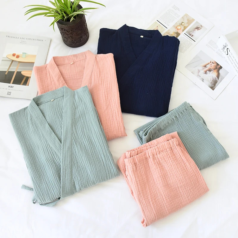 Пижама из газового крепа и хлопка для мужчин женщин летняя женская одежда сна