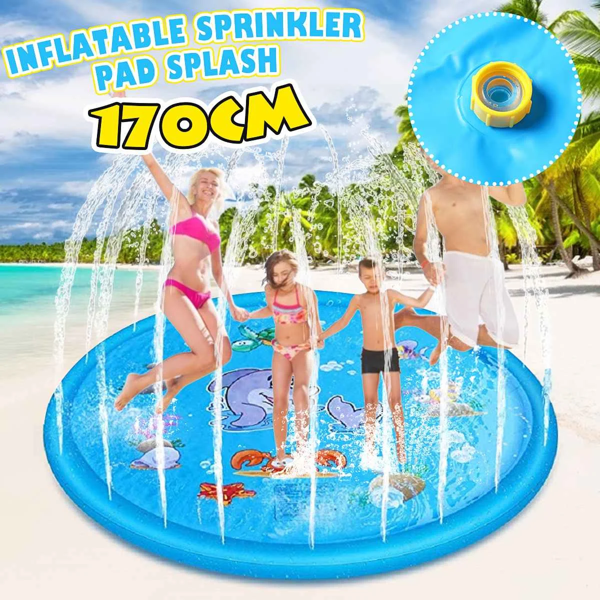170cm Children Play Water Mat Games Beach Pad Kids Outdoor Water Spray Beach Mat Lawn Inflatable Sprinkler Cushion Toys Cushion