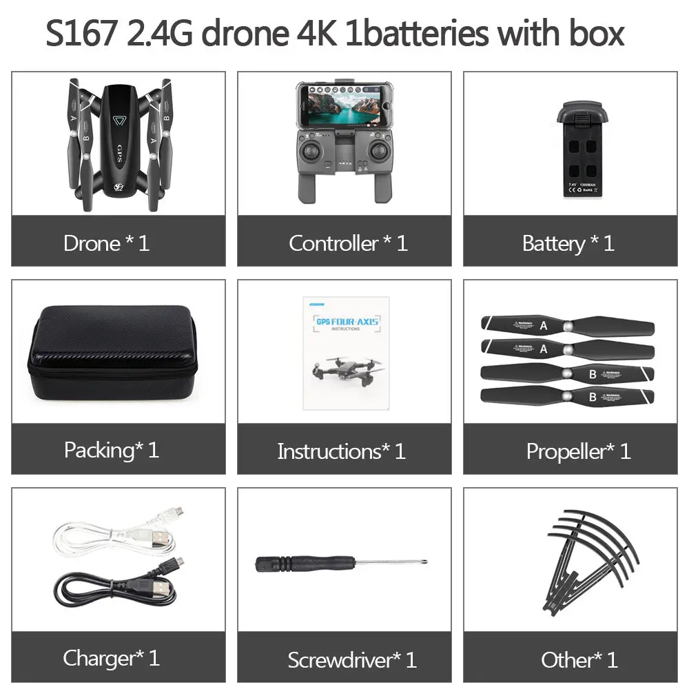 2.4G 1B With Bag CSJ S167 gps 5G wifi FPV Радиоуправляемый Дрон с камерой 4K Дрон с gps точка полета жеста фотографии видео авто возврат дома RC Квадрокоптер - Цвет: 2.4G 1B With Bag