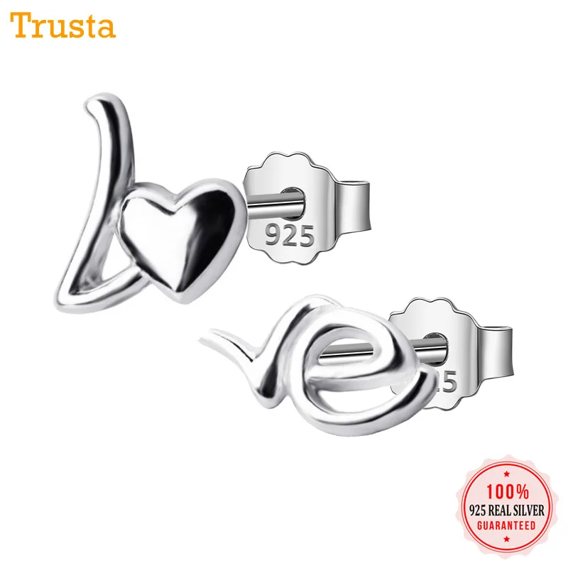 Серьги-гвоздики Trusta Love 100% Стерлинговое Серебро 925 пробы модные милые серьги с