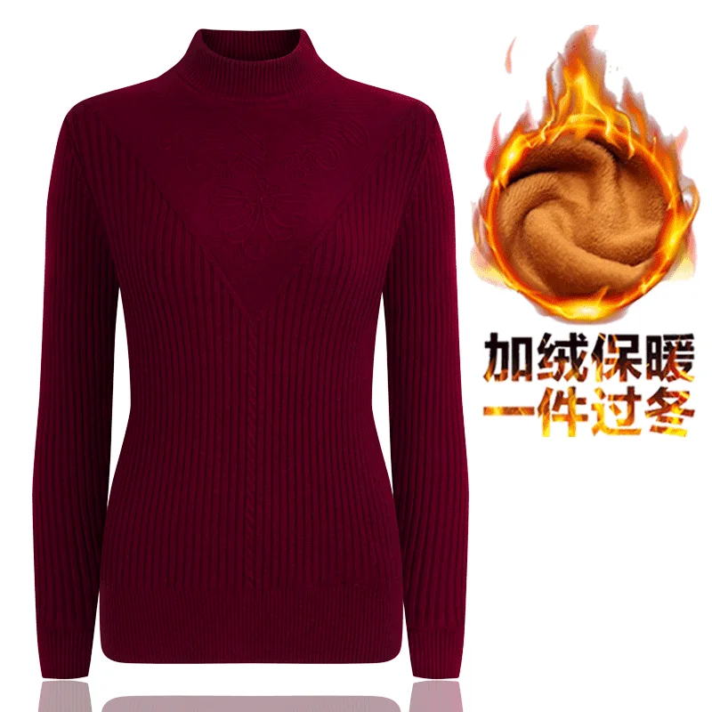 Свитера для матери среднего возраста плюс бархатная теплая вязаная джемпер