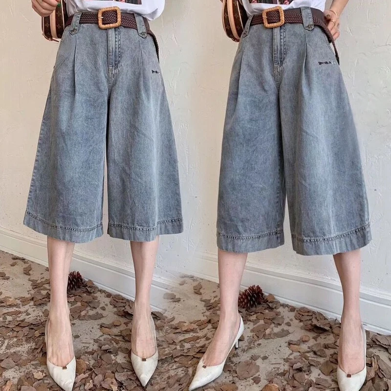 

FAKUNTN New Summer High Waist Jeans 2021 Korean Loose Loose Straight Thin Section Cropped Shorts Wide Leg Jeans Women Jeans