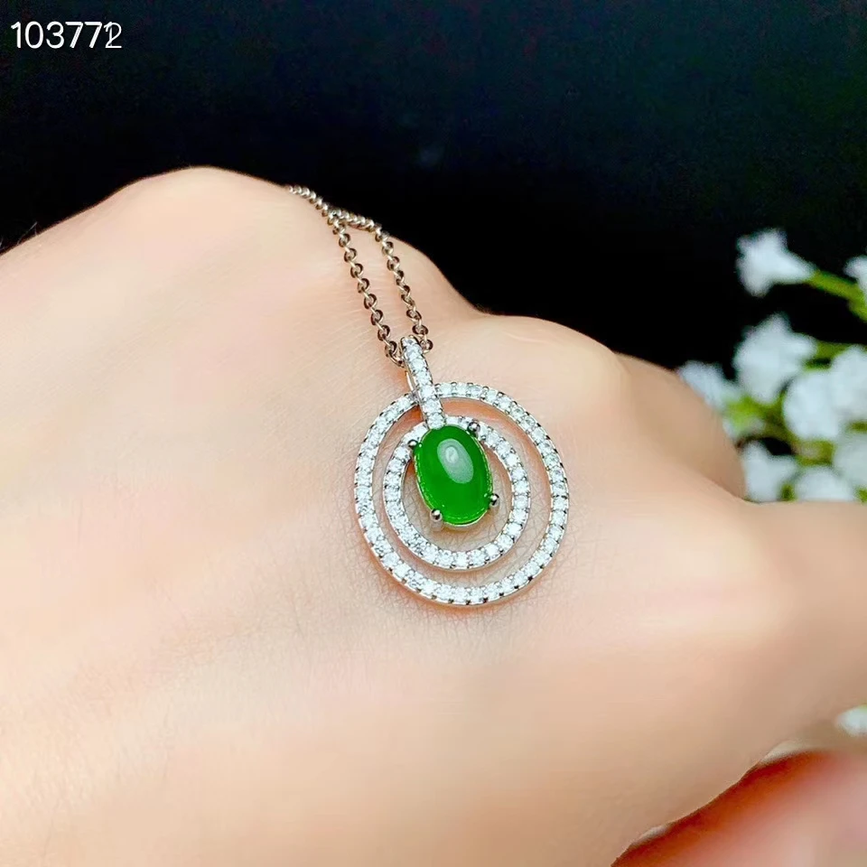 

natural green jasper pendant S925 silver Natural gemstone Pendant Necklace trendy Elegant Round sunflower women fine jewelry