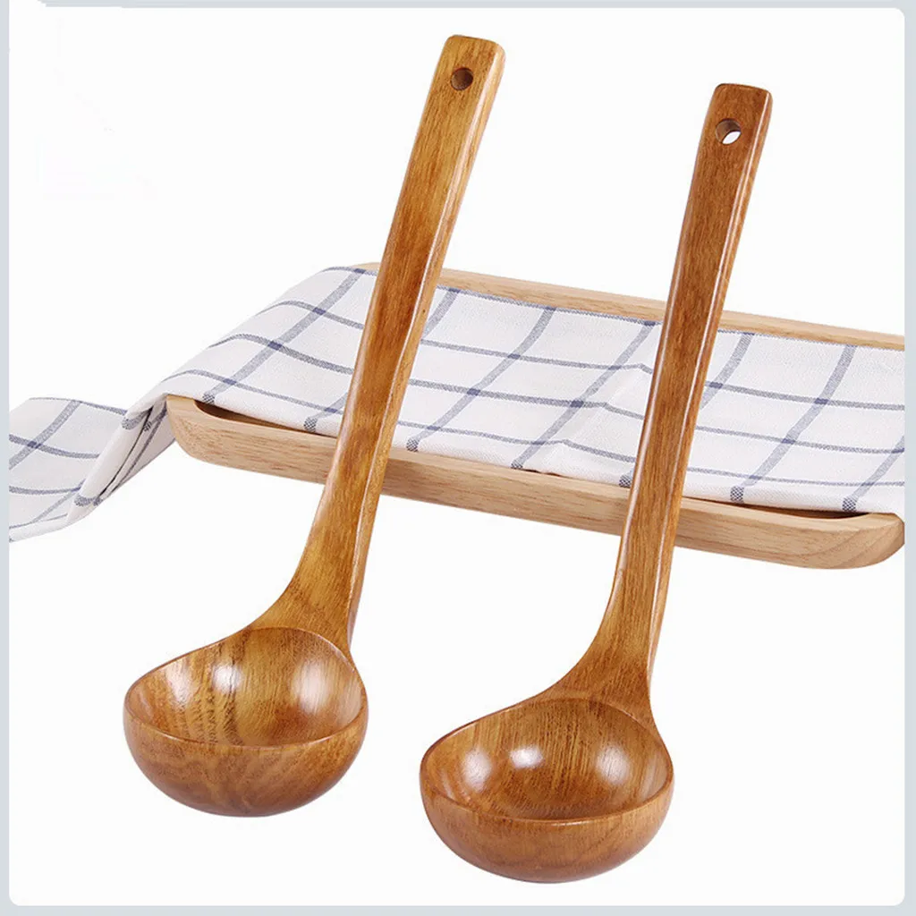 

1pc Wooden Spoons Large Wooden Soup Spoon Long Handle Natural Tableware Kitchen Accessories for Rice Soup Dessert #*