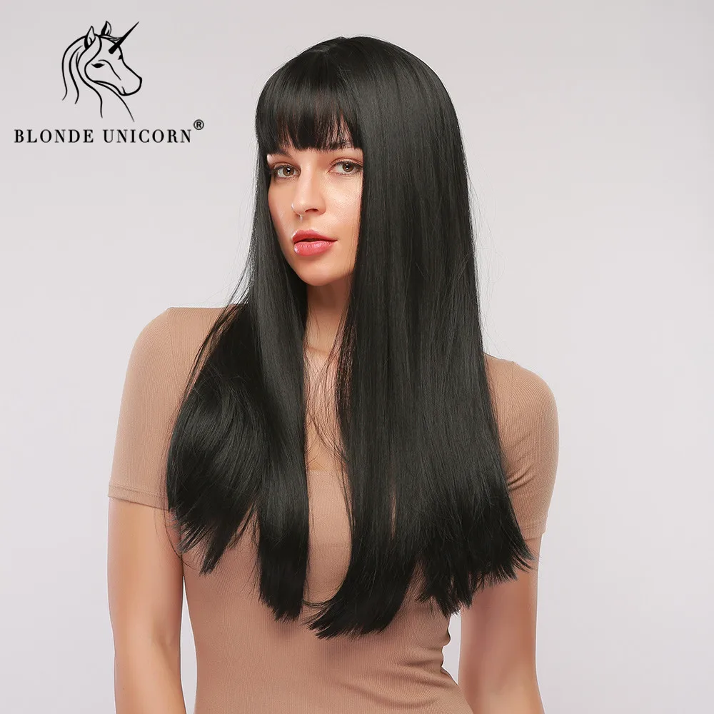 Парик женский синтетический длинный с челкой термостойкий единорогом светлый