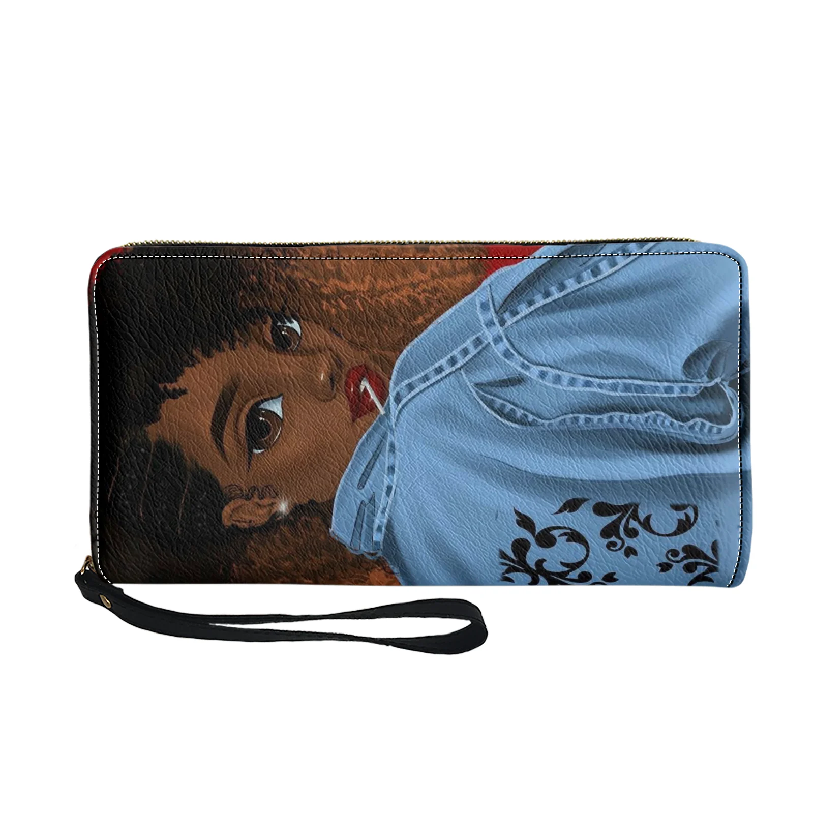 

Роскошный кожаный кошелек, черный волшебный кошелек с принтом для девушек, портативный Длинный кошелек с ремешком на руку для женщин, индив...