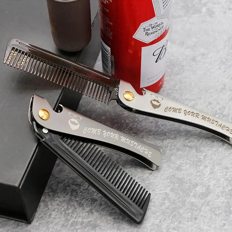 

Folding Steel Beard Comb Pocket Clip Hair Mustache Handmade Massage Anti Static Hair Brush