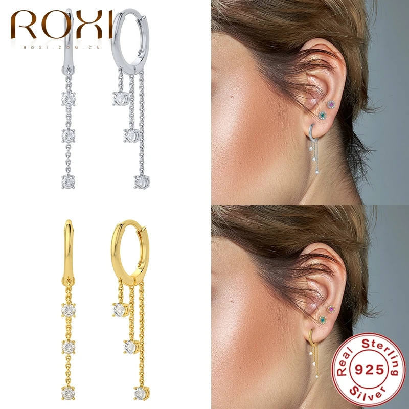 

ROXI Zircon Chain Elegant Hoop Earring For Women 925 Sterling Silver Fashion Butterfly Fine Jewelry Accessories Pendientes Plata