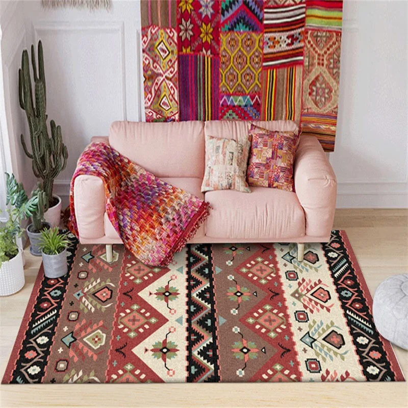 

Red Brown Carpet White Black Multicolor Retro Indian Ethnic Style Bedroom Kitchen Bathroom Bedside Mat