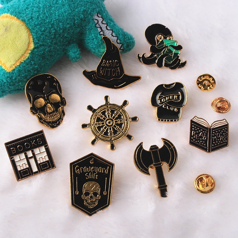 Черная булавка в виде книги Мультяшные металлические броши значки Good vibes Значки