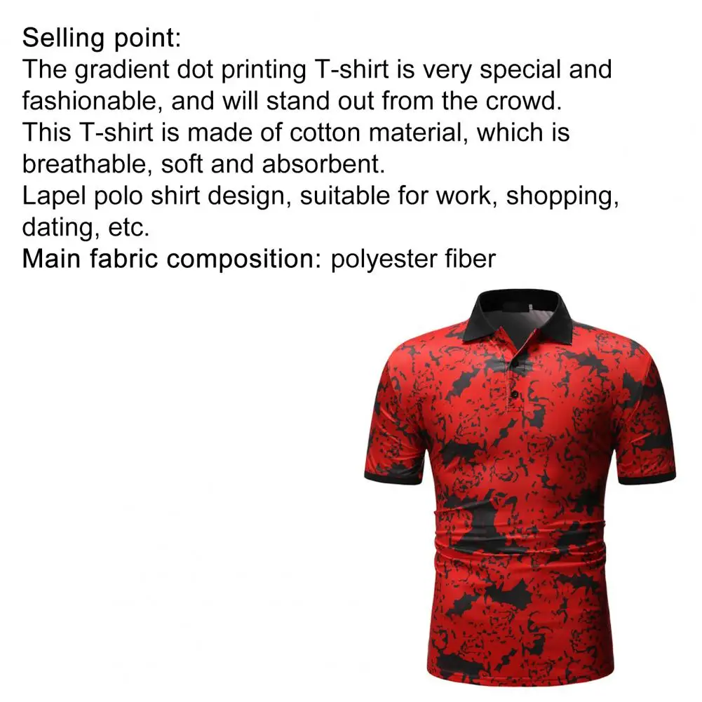 

T-shirt Short Sleeve Camouflage Print Men Turn Down Collar Slim Top for Summer