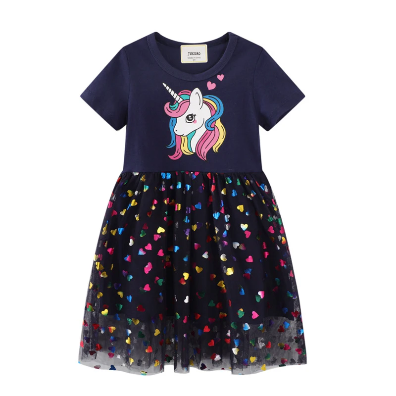 

2021 Kids Girl Summer Unicorn Princess Short Sleever Cotton Dress For Girls Clothes Toddler Children Vestidos 2 3 4 5 6 7 Years