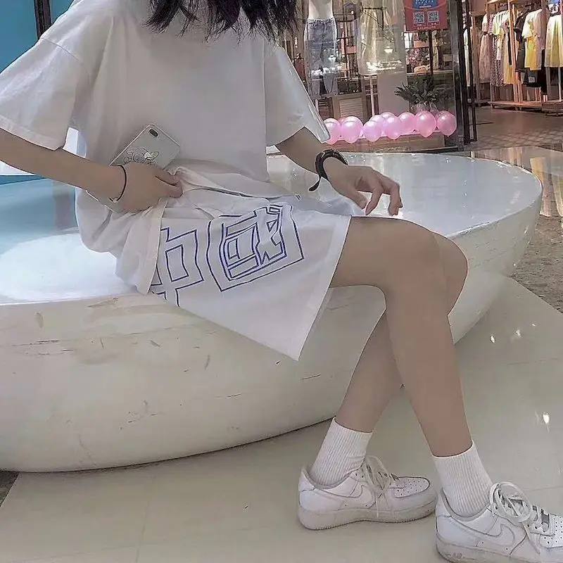 

2021 Summer Five-point Chinese Fashion Shorts Women Clothing Korean Loose Wide-legged Female Student Straight Casual Character