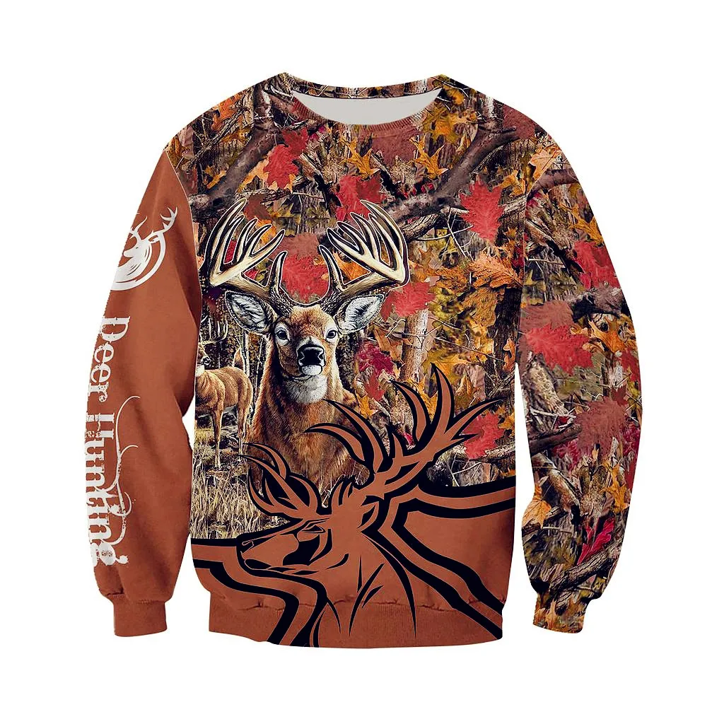 Охоты на оленя 3D все напечатано мужские толстовки с капюшоном молнии Осенняя