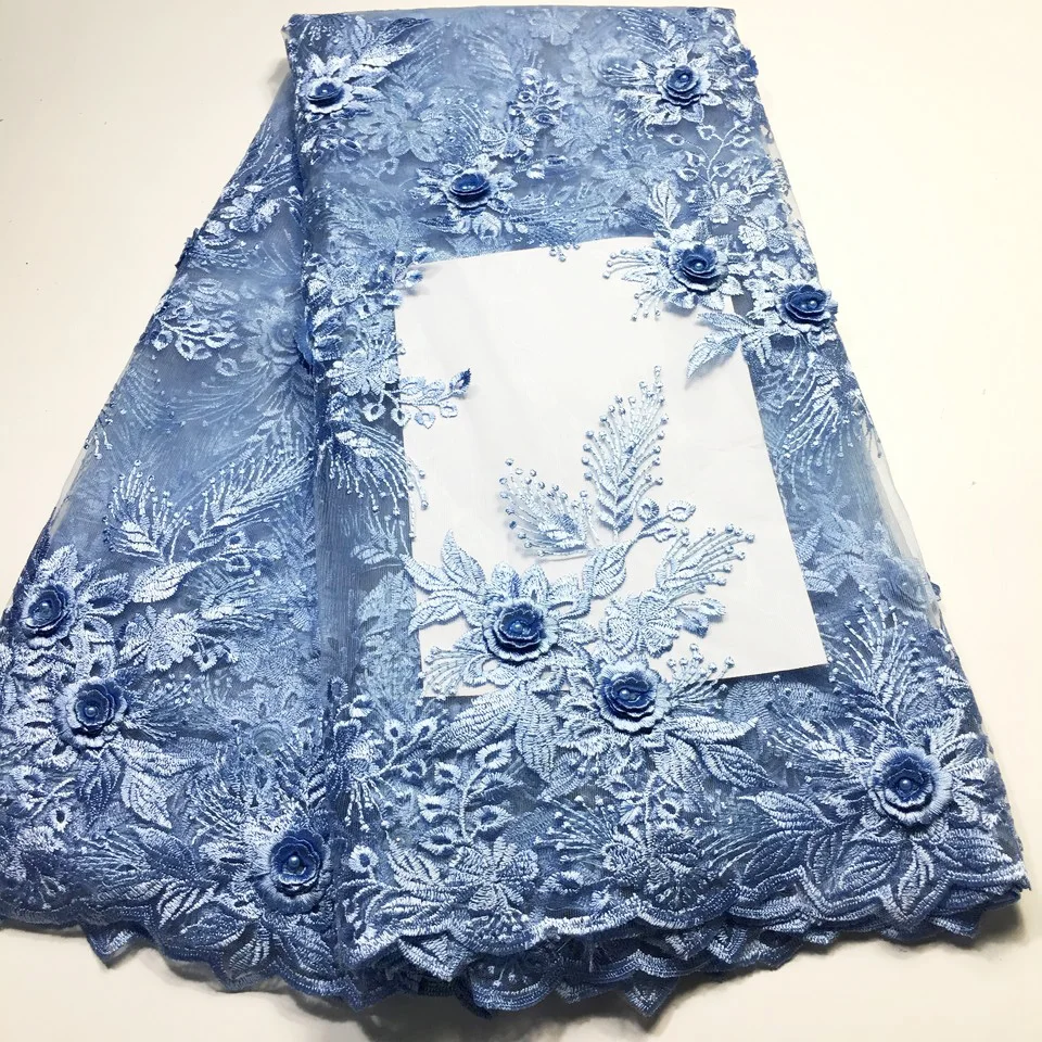 Африканская кружевная ткань с 3D цветами и бусинами французское Тюлевое