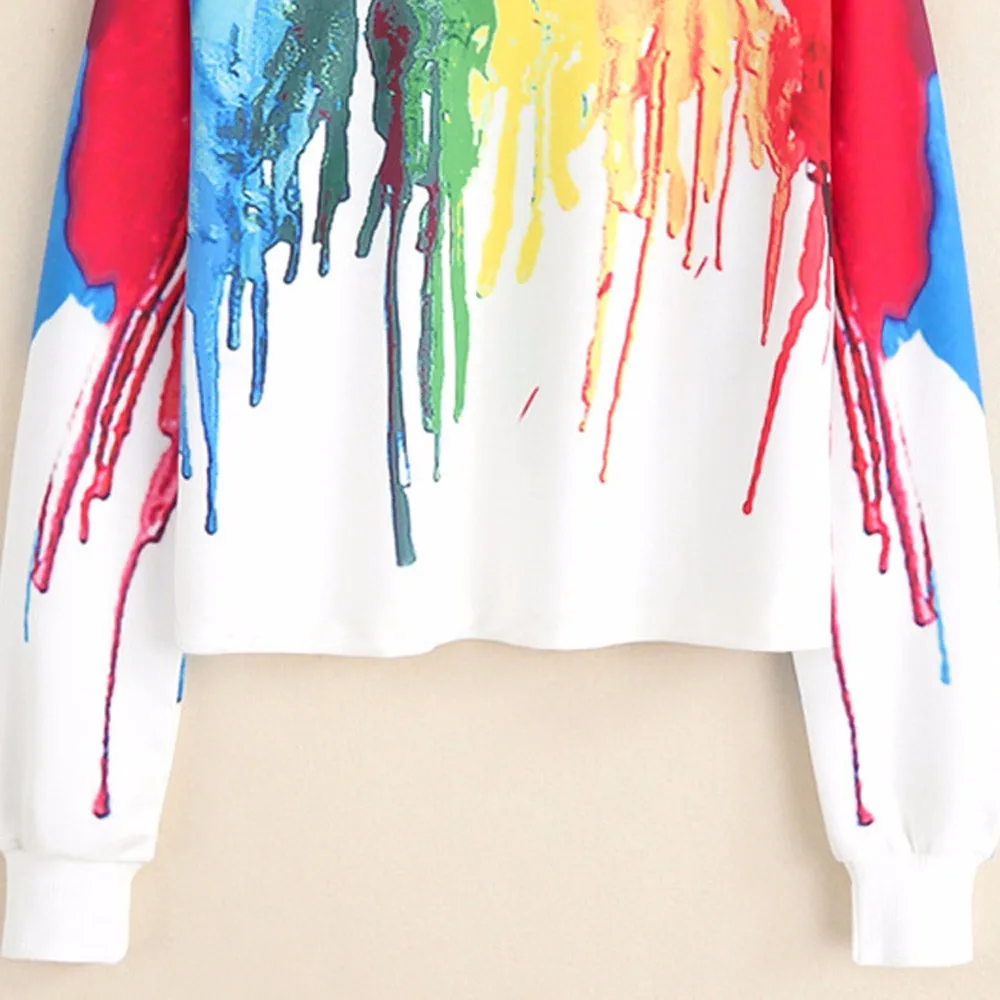 Fashion Women hoodies Long Sleeve Multicolor Paint Print Hoodies Casual Blouse moletom cropped bluzy damskie crop top | Женская одежда